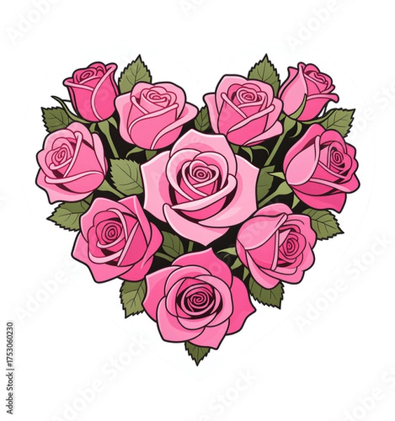 Fototapeta Pink Roses Heart Bouquet with Transparent Background, Vector Illustration for Digital Design
