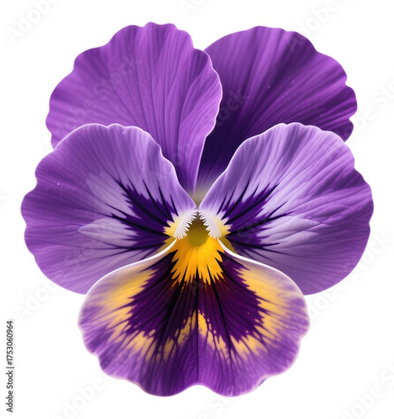 Obraz Purple Pansy Petals with Yellow Center, Glossy 3D Realism Illustration on Transparent Background