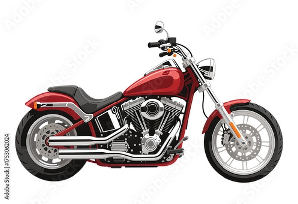 Fototapeta Red Cruiser Motorcycle with Transparent Background, 3D Realism Design Element