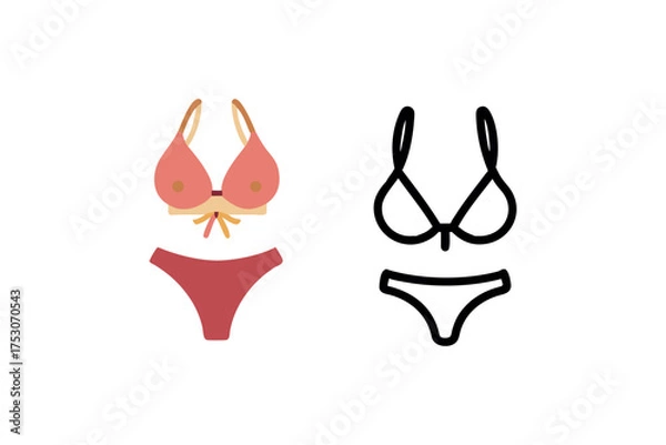 Fototapeta Colorful bikini and its black outline representation a striking silhouette