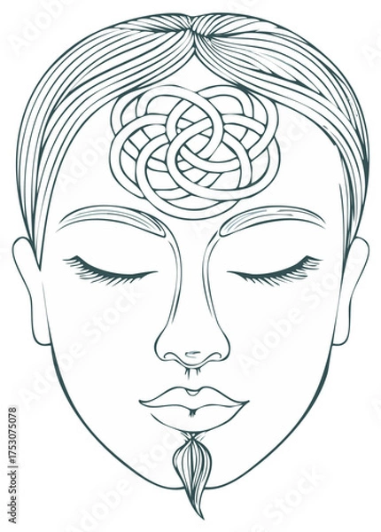 Fototapeta Meditating Face with Intricate Celtic Knot on Forehead Zen Calm Serenity