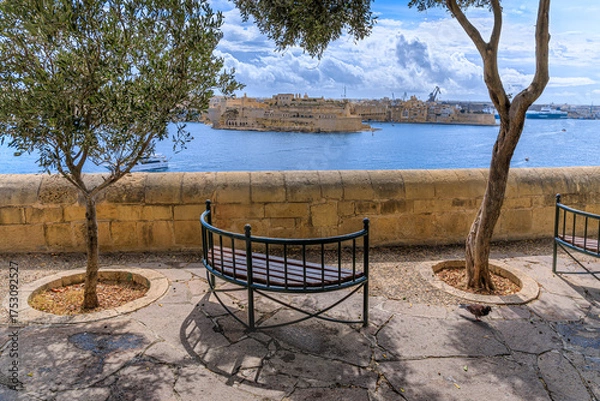 Fototapeta View of Grand Harbour seen the St. Barbara Bastion in Valletta, Malta.
