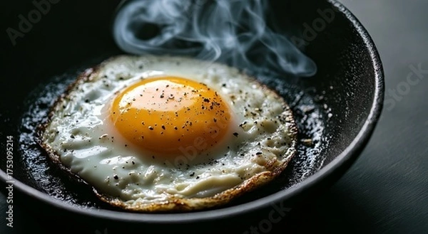Fototapeta Fried egg in a hot pan, steaming