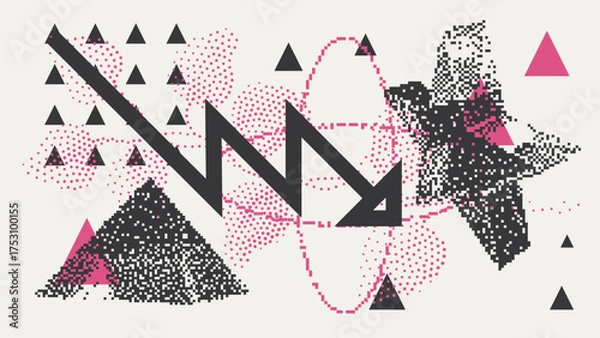 Obraz Universal Trendy Geometric Shapes Set With Vector Bitmap Dithering Texture.