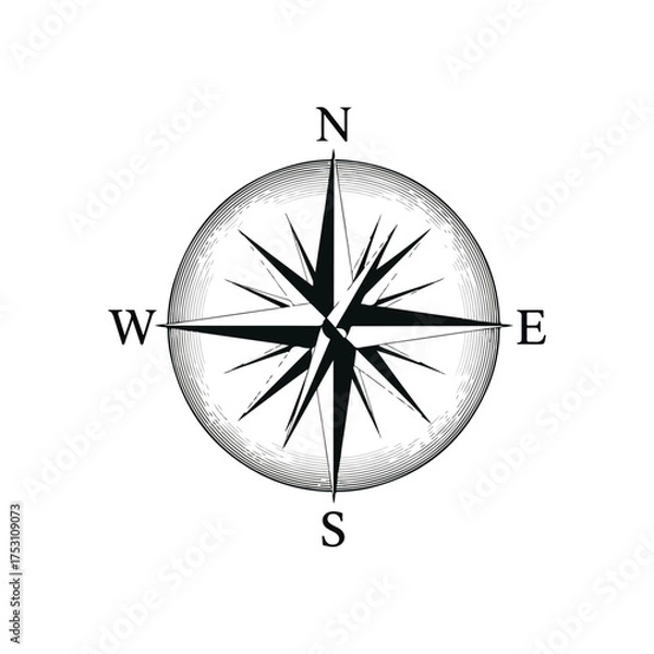 Fototapeta Classic black and white compass rose for navigation and direction.