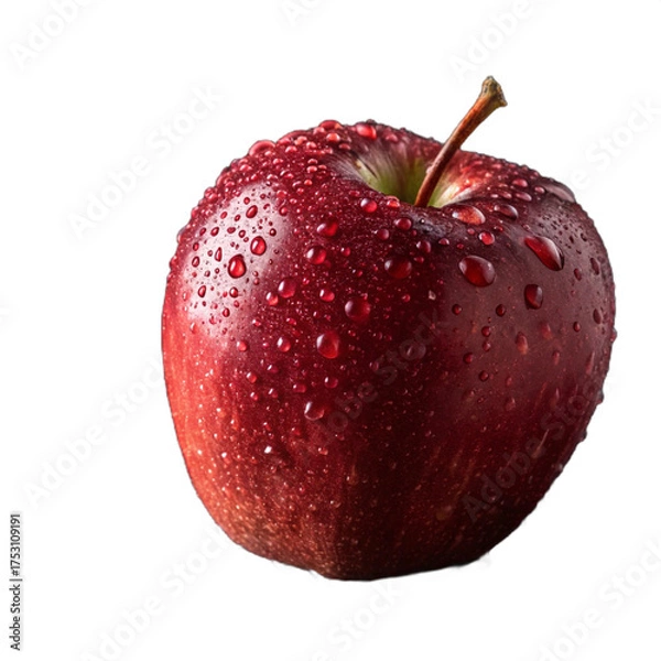 Fototapeta Glossy Red Delicious Apple with Water Droplets on a transparent background.