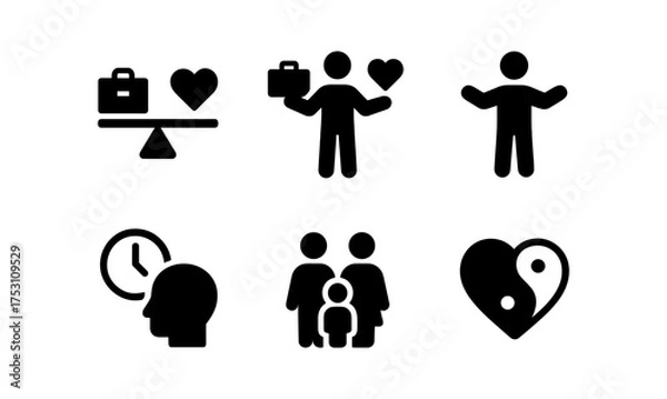 Fototapeta Minimalist silhouette icons on work life balance and mindfulness