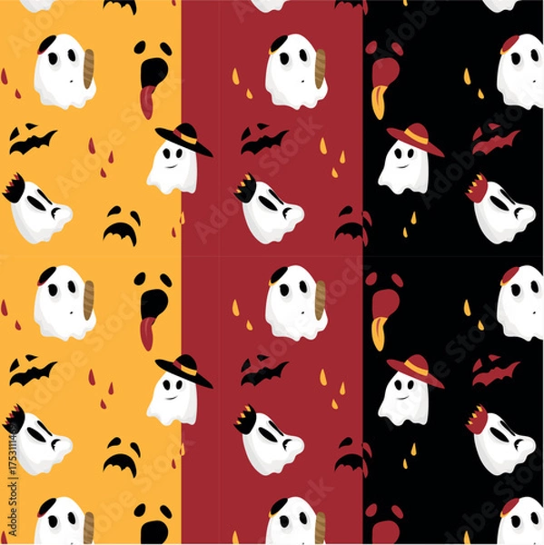 Obraz Funny Halloween Ghost Pattern Set.eps