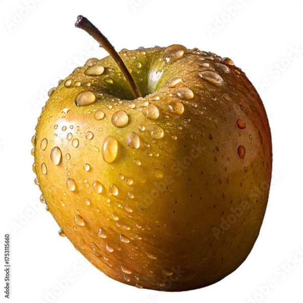 Fototapeta Golden Yellow Delicious Apple with Water Droplets transparent background.