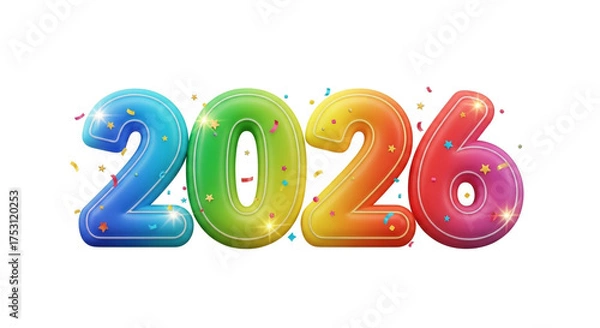 Fototapeta Vibrant 3D numbers 2026 with colorful confetti and sparkle, celebrating future success and new beginnings