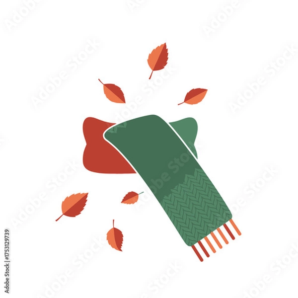 Fototapeta Autumn Scarf and Pillow with Falling Leaves Illustration.