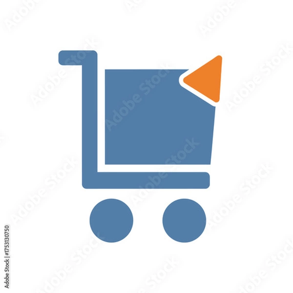Fototapeta Blue shopping cart with orange arrow, symbolizing online shopping and e-commerce.