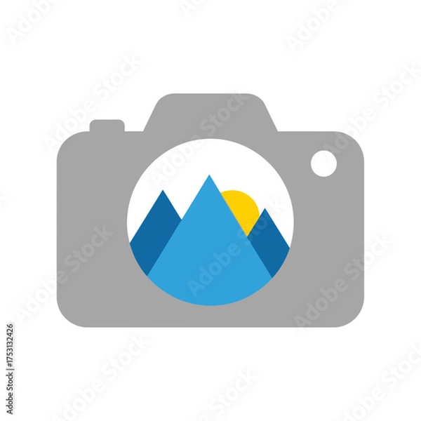Fototapeta Camera Icon with Mountain and Sun Design, Photography Concept.