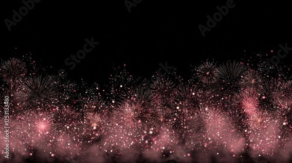 Fototapeta Elegant Rose Gold Fireworks Display Against Dark Sky Background for Celebrations and Special Events