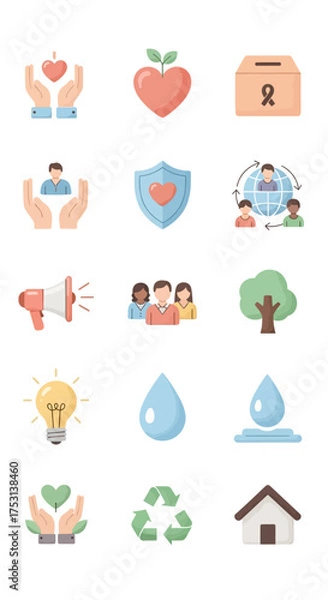 Fototapeta Charity and Donation Icons - A Collection of Symbols for Giving Back.