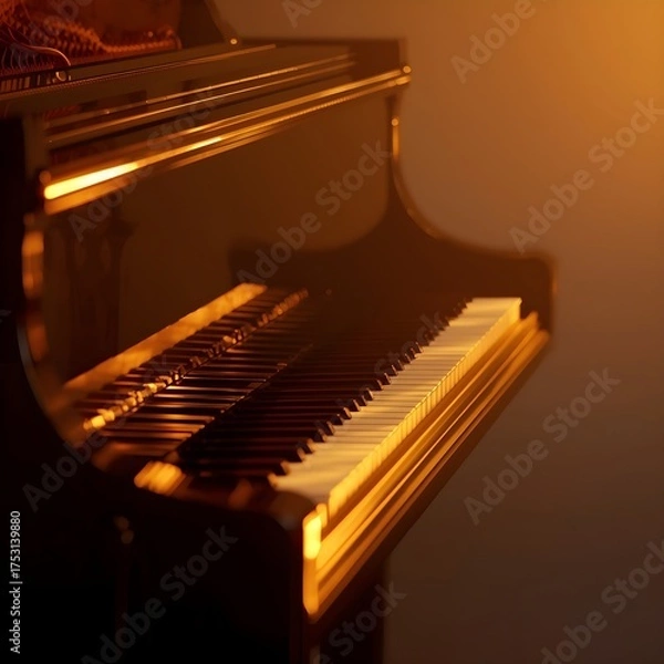 Obraz a piano under a warm light