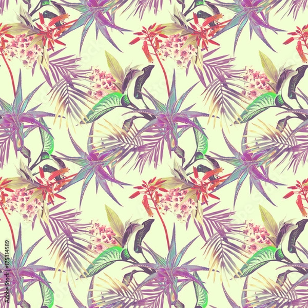 Obraz Tropical seamless pattern. Watercolor background.