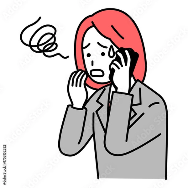 Obraz スマートフォンでの通話で困惑するスーツの女性