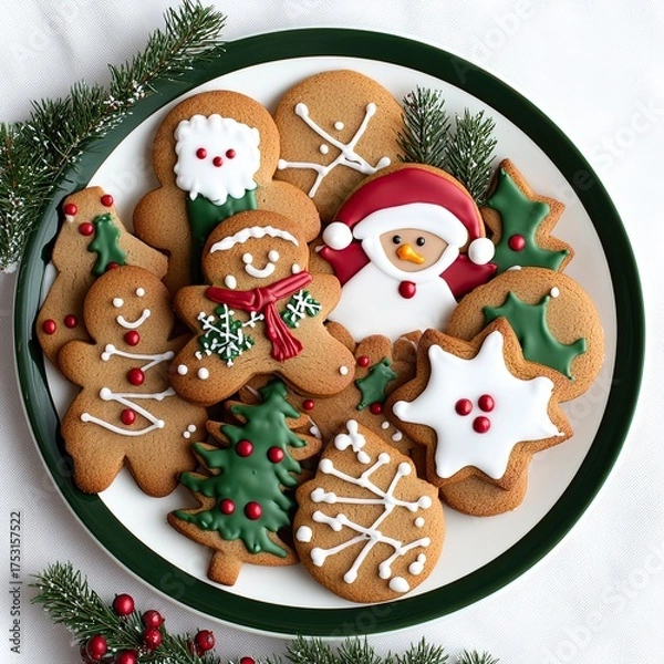 Fototapeta A plate of decorated gingerbread cookies