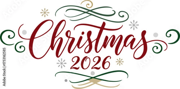 Obraz Creative Merry Christmas 2026 Lettering on Red Background