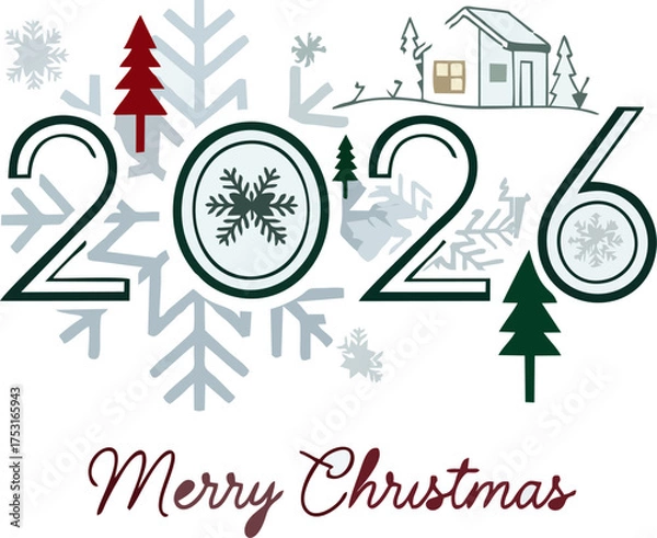 Obraz Glitter Christmas 2026 Text Design with Sparkles