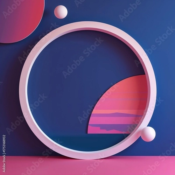 Obraz Quarter circle on plain indigo background graphic design pop art