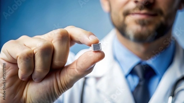 Obraz A healthcare professional holds a small medical device in hand, showcasing its detail.
