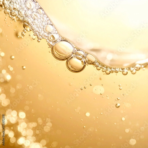 Fototapeta Golden Champagne Bubbles in Sparkling Liquid