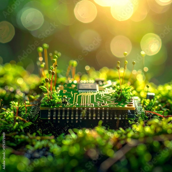 Fototapeta Microchip Integrated with Nature Concept