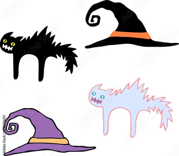 Fototapeta 화난고양이_마녀모자_할로윈_핼러윈