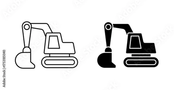 Obraz excavator icon - outline and glyph style