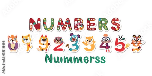 Fototapeta set of number characters funny animals
