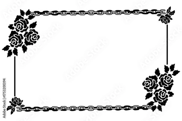 Fototapeta Floral frame with rose and chain ornaments, elegant black and white border, to beautify poster illustrations and greeting cards. Vector illustration eps