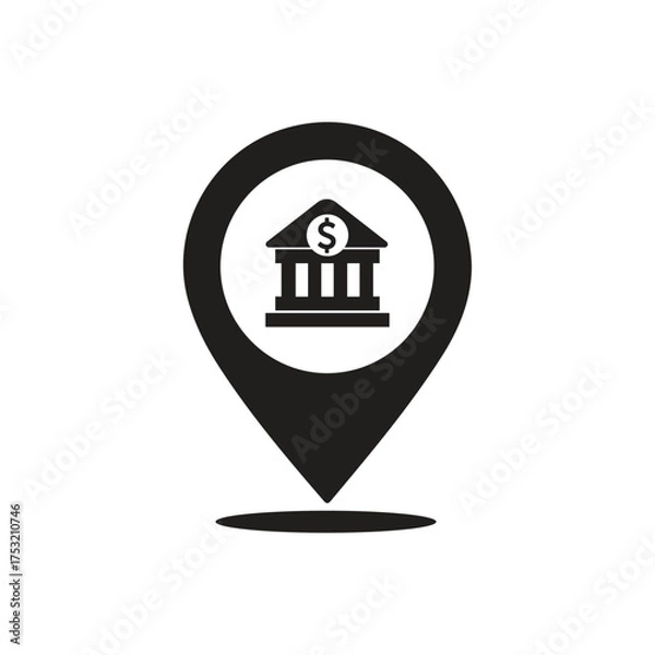 Fototapeta Bank Location Pin Icon Vector Illustration, bank location map pin, marker money finance dollar gps icon symbol, place position navigation pointer, location pin financial banking, bank location icon,