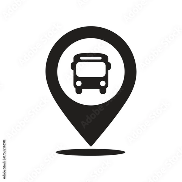 Fototapeta Bus Location Pin Icon Vector Illustration, Public Transport Map Marker Symbol Design, Bus Stop GPS Navigation Icon Vector, Travel and Transportation Location Pointer, Bus Route Map Marker Flat Vector 