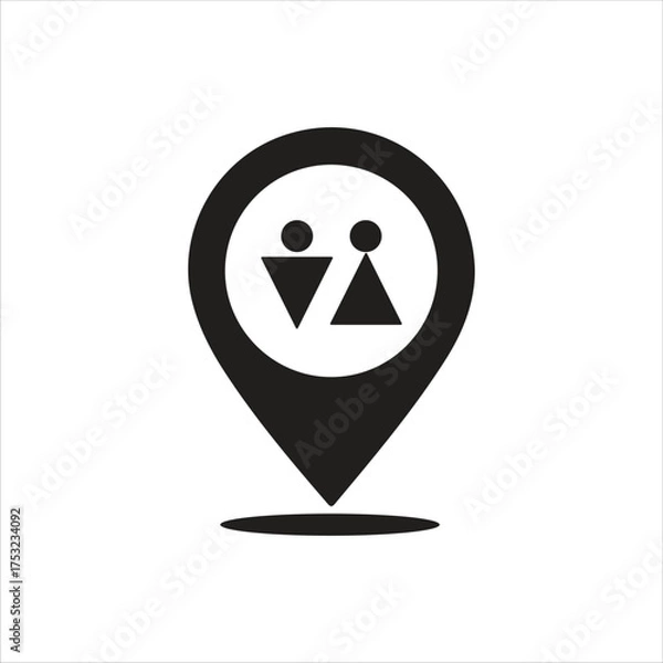 Fototapeta Man and Woman Location Pin Icon Vector Illustration, Male and Female Map Marker Symbol Design, Gender Location GPS Pin Vector Icon, People Location Pointer Flat Vector Illustration, Man Woman Restroom