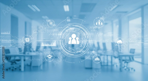 Obraz デジタルオフィスと人材データ管理を表すテクノロジー背景
