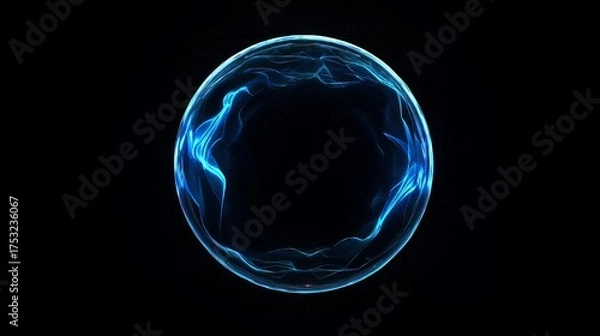 Obraz Abstract circular frame or sphere formed by glowing blue energy waves. A dynamic background for futuristic technology, sci-fi portals, or underwater concepts.