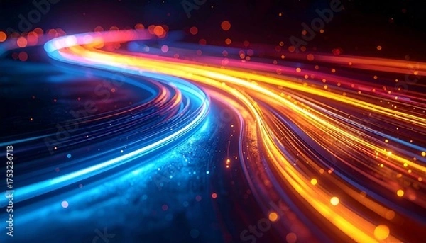 Obraz Night city traffic on a highway with light trails from fast cars and motion blur