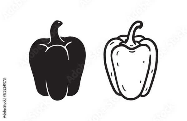 Obraz Two hand drawn bell pepper silhouettes set