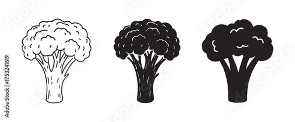 Obraz Hand drawn broccoli vegetable silhouette set