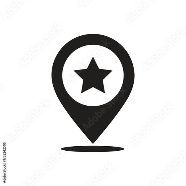 Fototapeta Star Location Pin Icon Vector Illustration, Favorite Map Marker Symbol Design, Star GPS Location Pin Vector Icon, Rating Location Pointer Flat Vector, Favorite Place Map Marker Illustration,