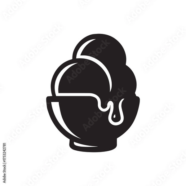 Obraz Black silhouette of bowl of melting ice cream dessert