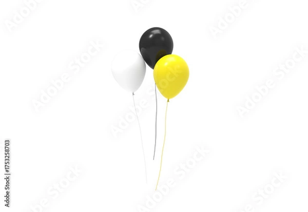 Obraz black white yellow balloon front view without shadow 3d render