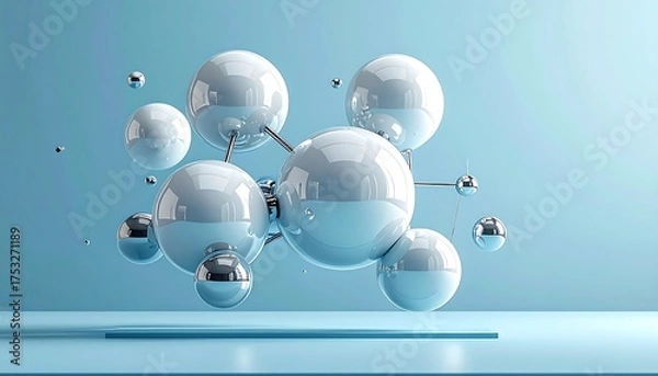 Obraz Abstract Molecular Structure on Blue Background.