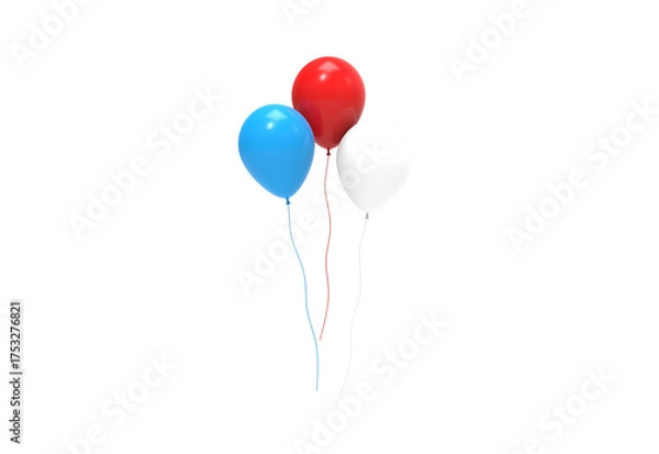 Obraz white red blue balloon front view without shadow 3d render