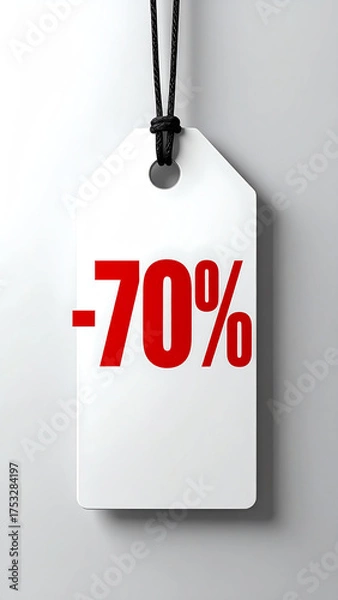 Fototapeta Discount tag showcasing a 70% reduction, perfect for promotions and sales in retail and marketing contexts.