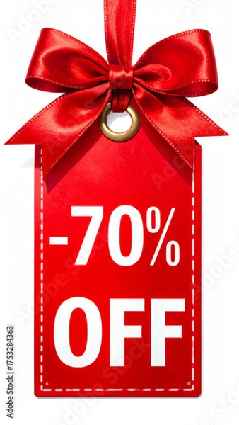 Fototapeta Red discount tag showcasing a 70% off sale, ideal for promotions and advertising.
