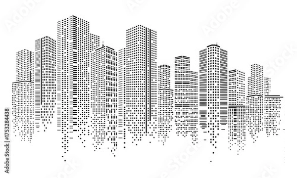 Obraz Pixelated Cityscape Modern Buildings Emerging from Digital Noise