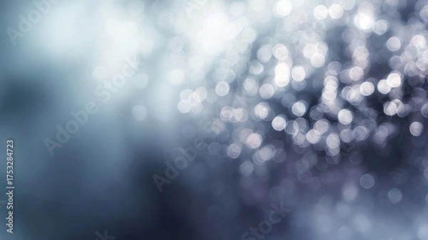 Fototapeta Soft-focused abstract background of frosted glass with blurred white and silver bokeh light spots creating a cool, out-of-focus shimmering texture effect across a pale blue gradient surface.